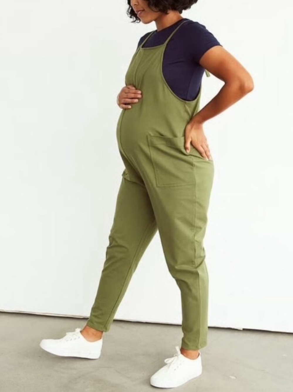 Storq Anytime Overall Jumpsuit Maternity Size S Olive Green Comfy Baby Oversized